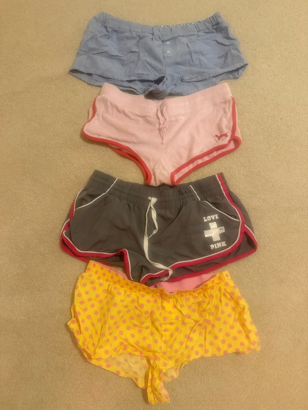 PINK Victoria's Secret Girls' Gray, Pink, Blue & Yellow Shorts Bundle